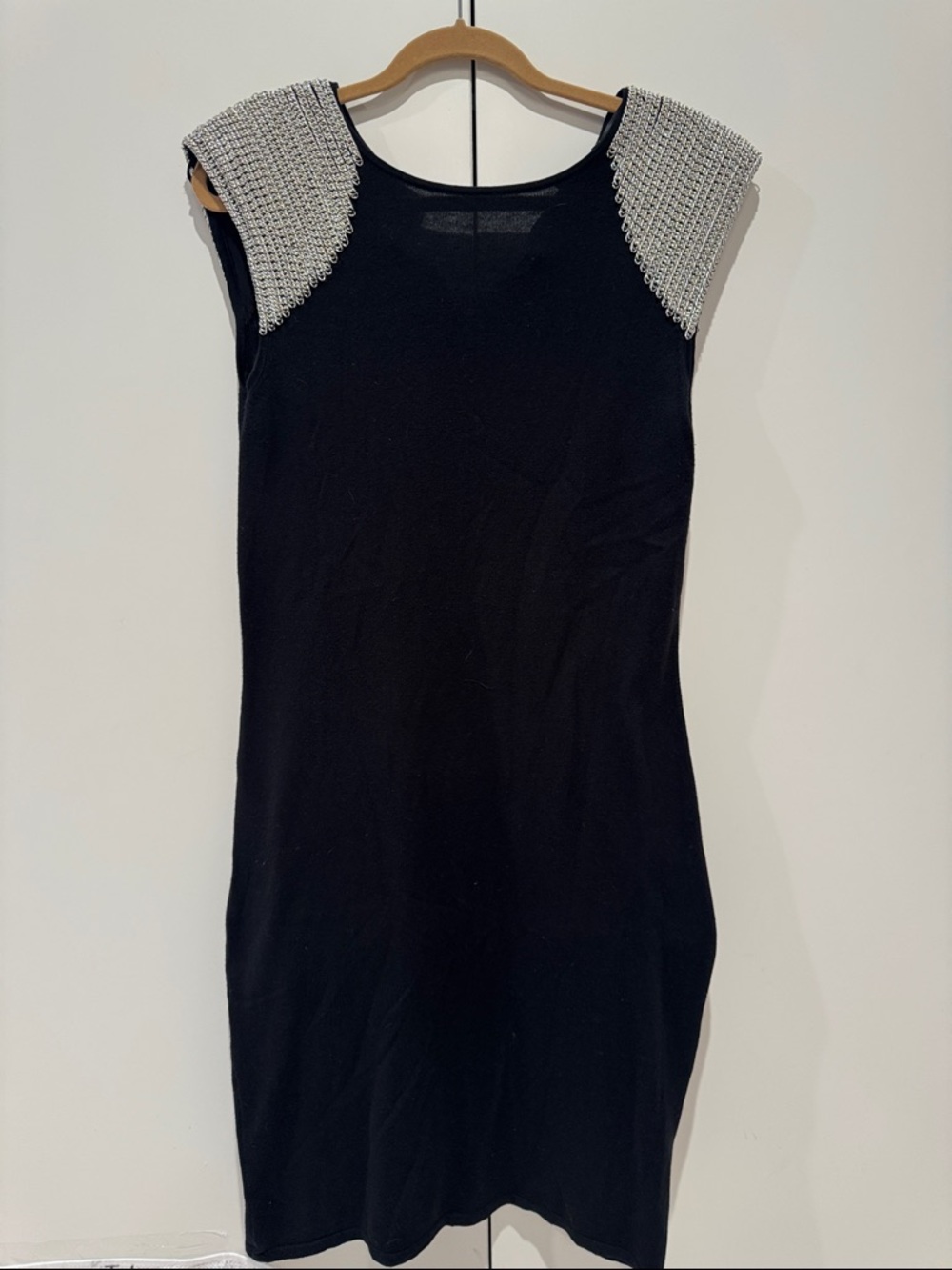 Ted Baker Black Cashmere Knit Dress with Silver Beaded Shoulders